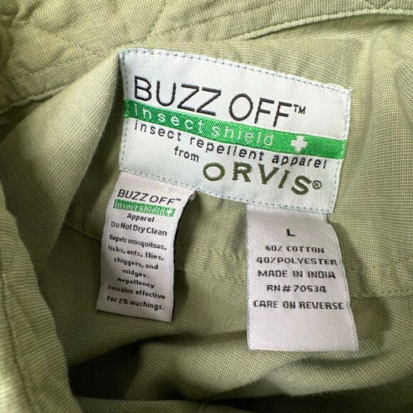 Orvis Buzz Off Insect Shield Safari Shirt Mens L Green Military Cargo Bug Repel - Picture 6 of 8